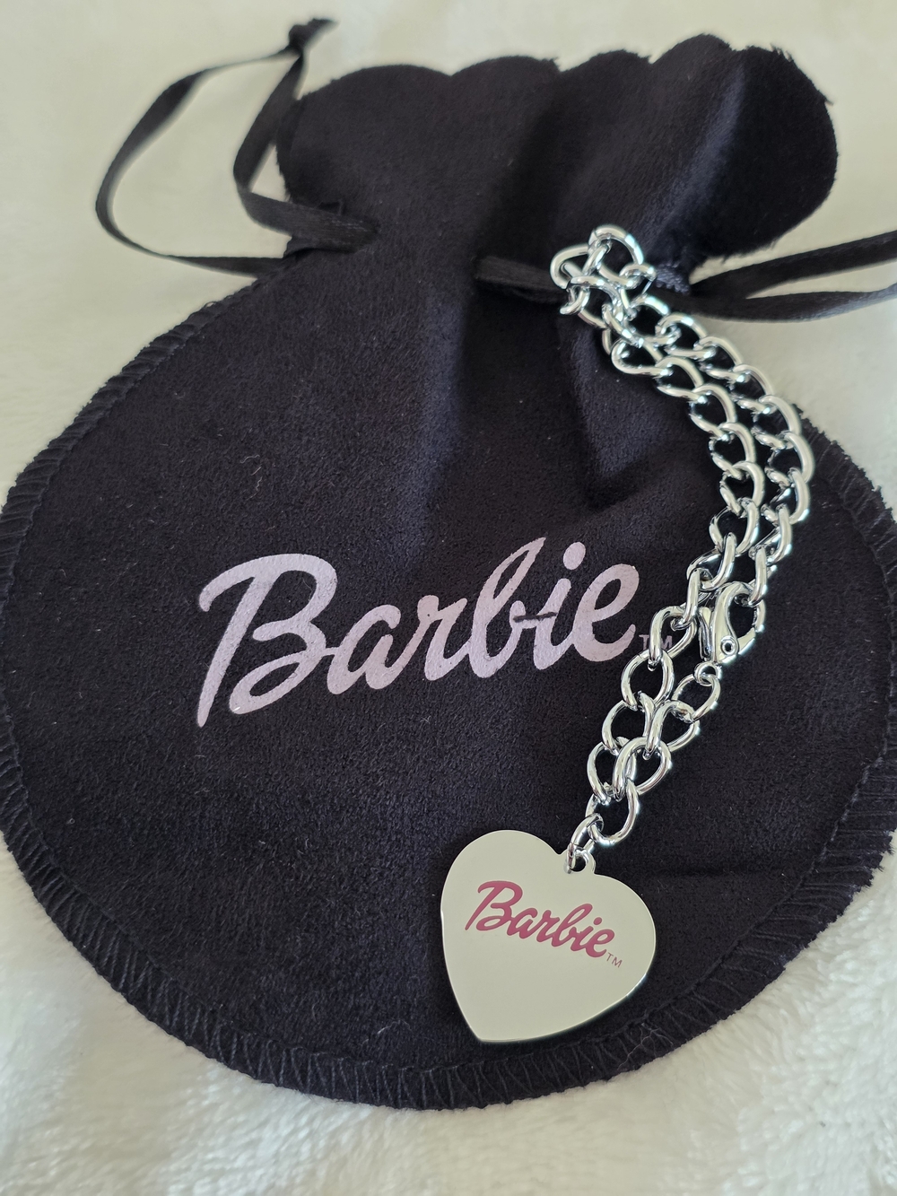 Vintage 2004 Mattel Barbie Heart Charm Bracelet Silver Tone Chain NIP